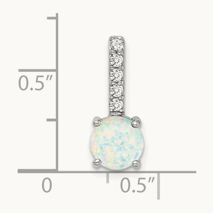 Round Created Opal and Diamond Pendant, 14K White Gold