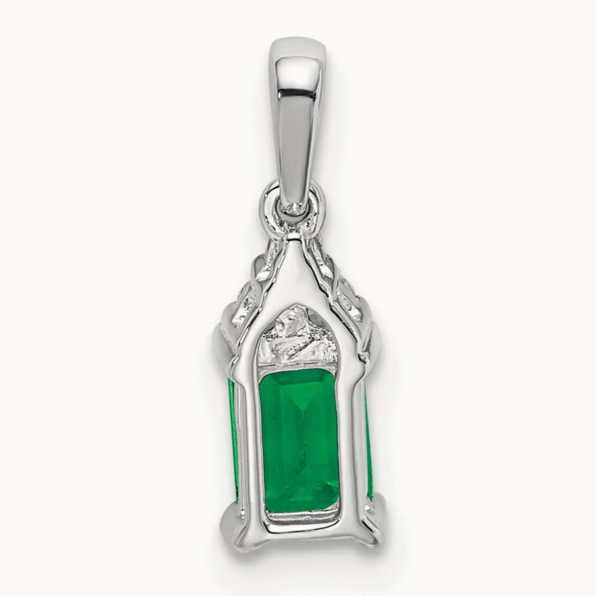 Rectangle Emerald and Diamond Pendant — 14K White Gold, 16.9mm