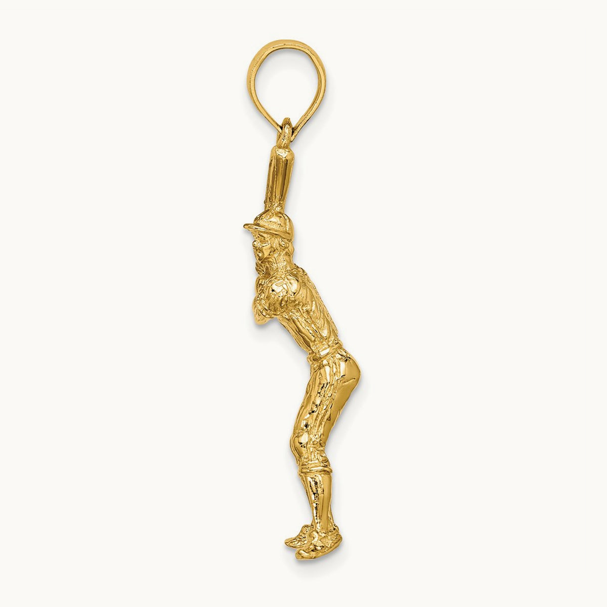 3-D Baseball Player with Bat Charm, 14K