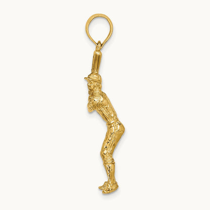 3-D Baseball Player with Bat Charm, 14K