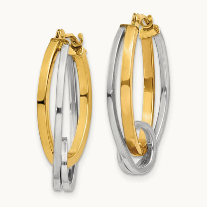 Oval Loop Hoop Earrings, 14K Two-tone