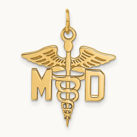 Large M.D. Caduceus Charm, 14K