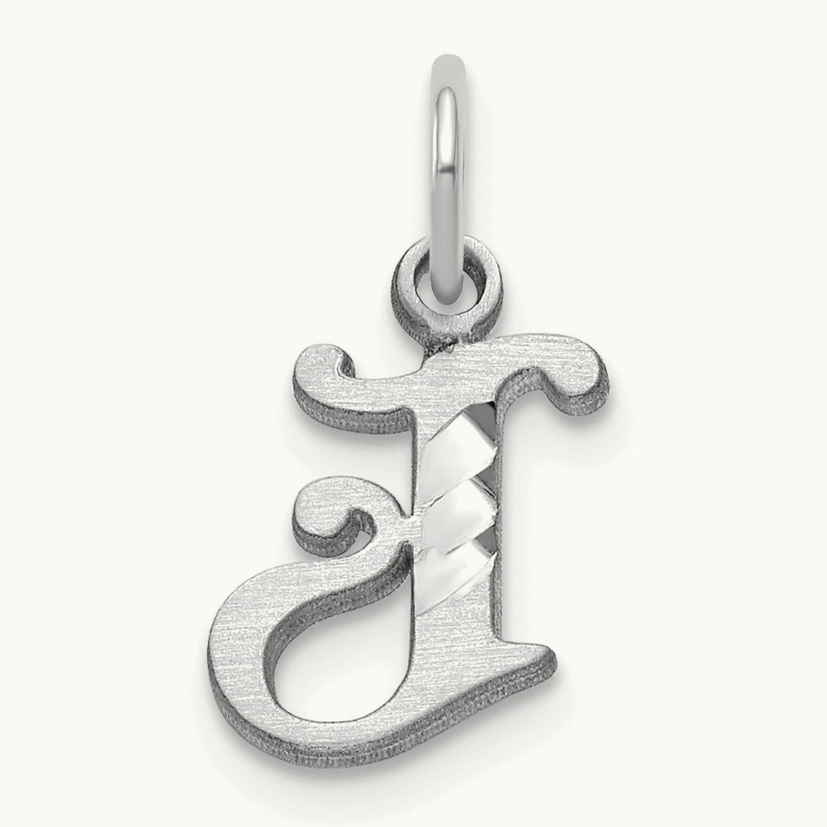 Diamond-cut Initial Charm — 14K White Gold, J