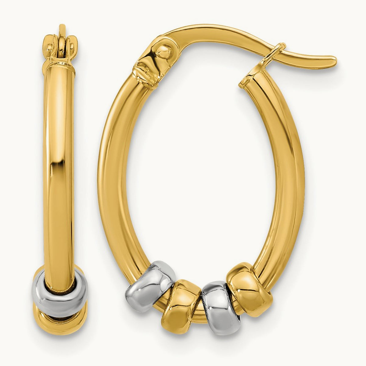 Polished with Beads Oval Hoop Earrings — 14mm