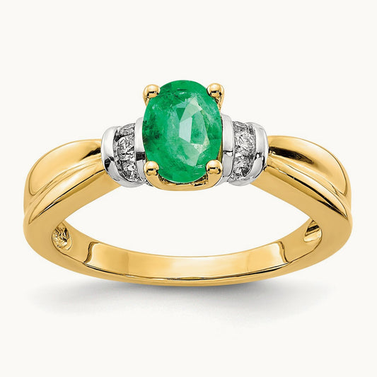 Diamond and Oval Emerald Ring, 14K with Rhodium