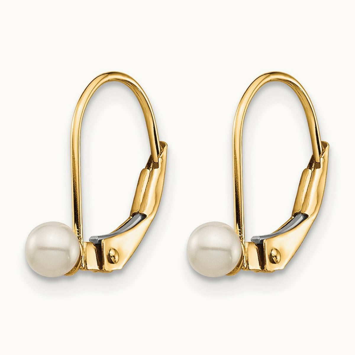 Madi K 3- White Round FW Cultured Pearl Leverback Earrings, 14K