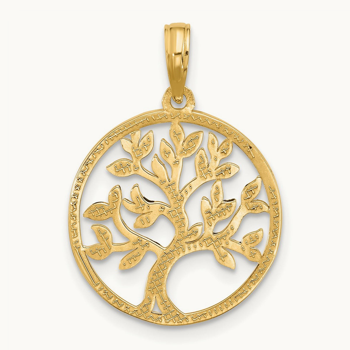 Polished Circle with Tree Charm, 14K