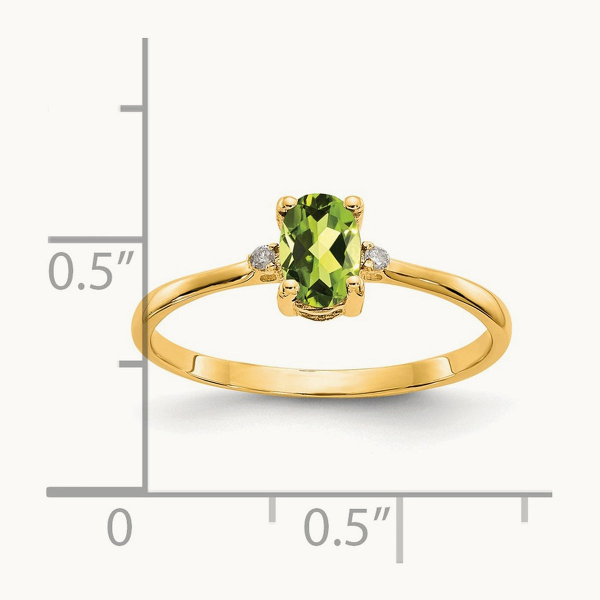 Diamond & Peridot Birthstone Ring — 14K Yellow Gold, 6