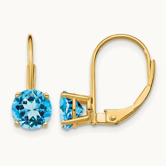 Blue Topaz Leverback Earrings — 6mm