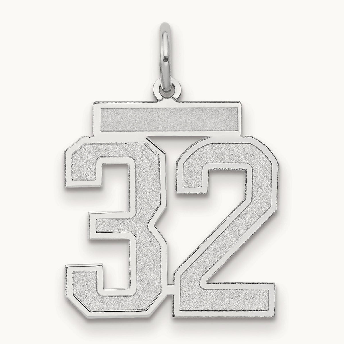 Medium Satin Number 32 Charm, 14K White Gold