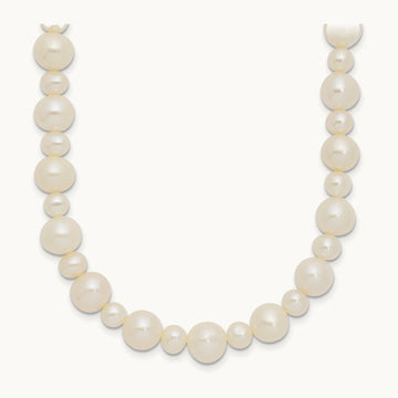 5- White Near Round Freshwater Cultured Pearl Necklace, 8mm, 14K White Gold