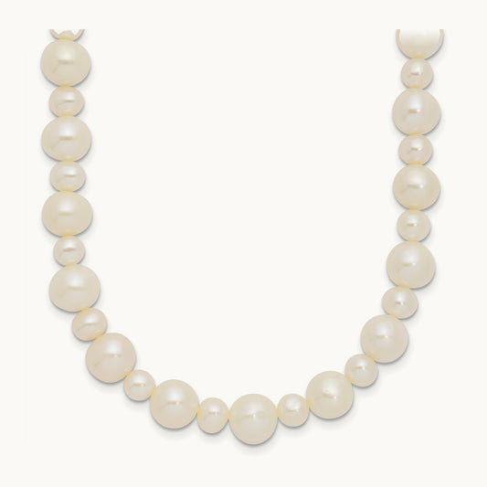 5- White Near Round Freshwater Cultured Pearl Necklace, 8mm, 14K White Gold