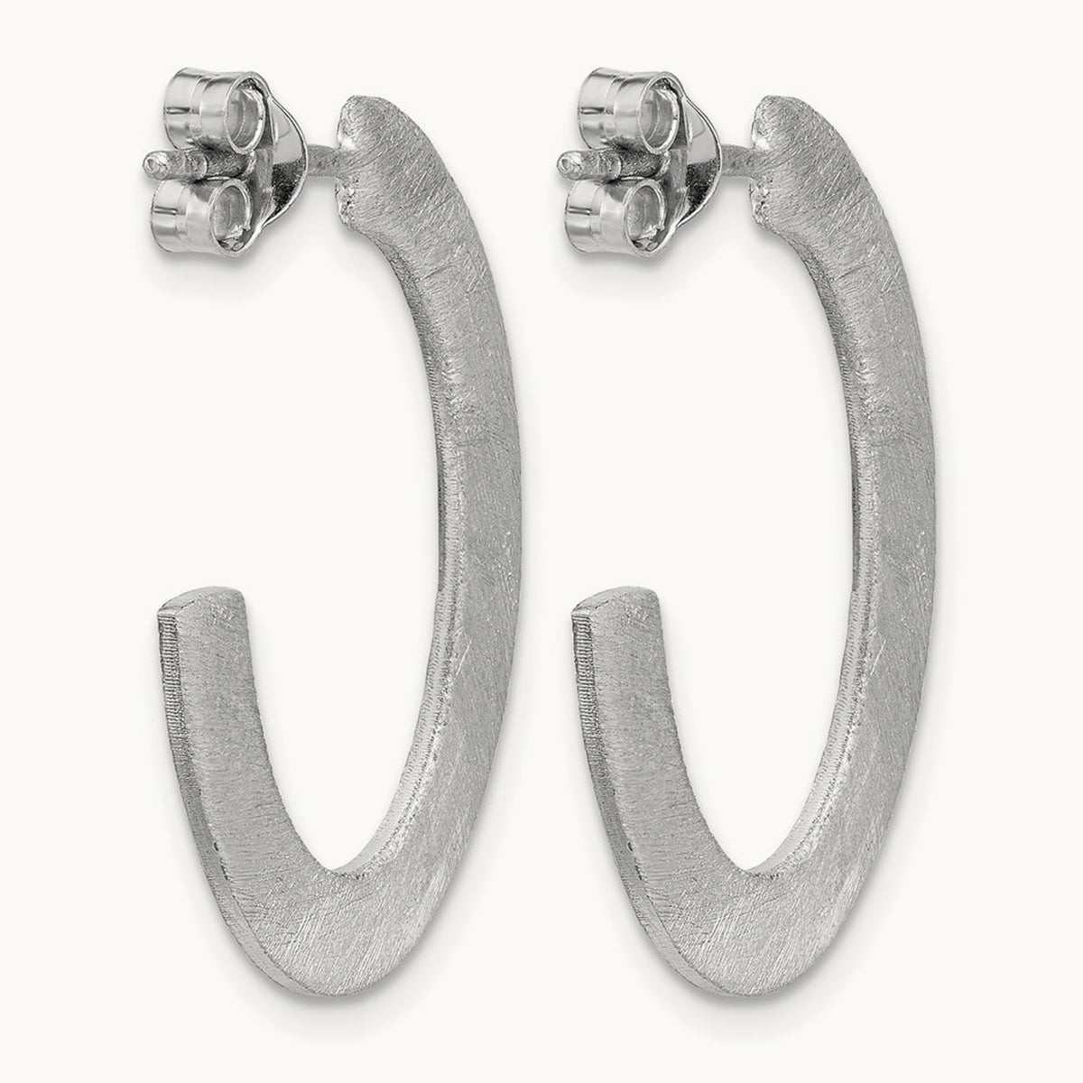 RH-plated Scratch Finish J-Hoop Post Earrings, Sterling Silver — Leslie's
