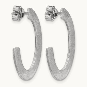 RH-plated Scratch Finish J-Hoop Post Earrings, Sterling Silver — Leslie's