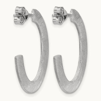 RH-plated Scratch Finish J-Hoop Post Earrings, Sterling Silver — Leslie's