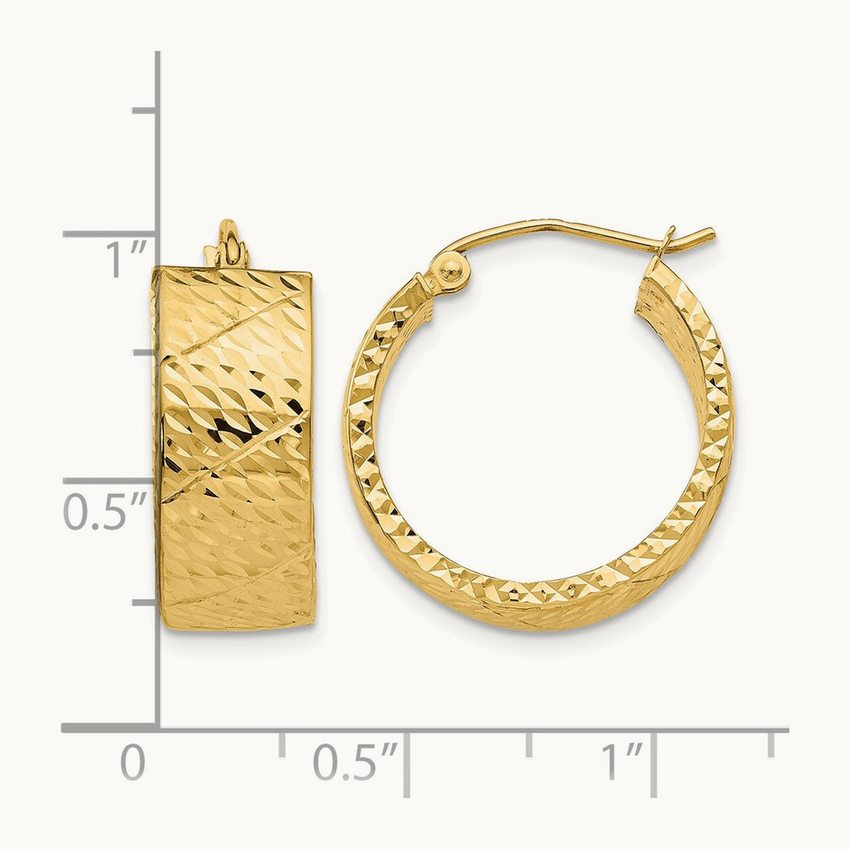Diamond Cut Hoop Earrings, 14K