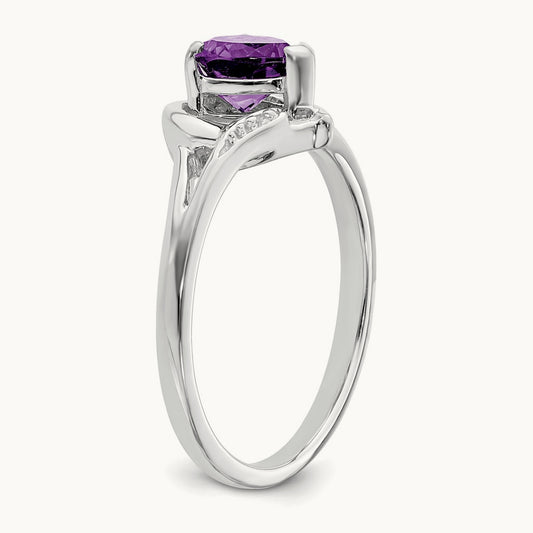 Amethyst and Diamond Heart Ring, 14K White Gold