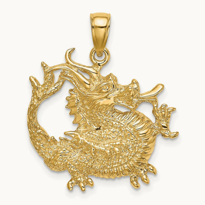 2-D Textured Dragon Charm, 14K