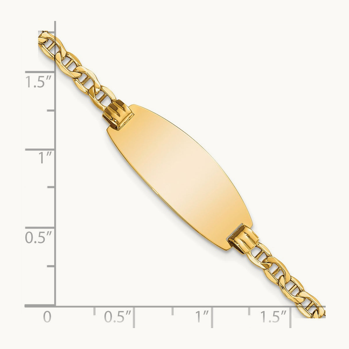 Semi-Solid Oval Anchor ID Bracelet, 14K