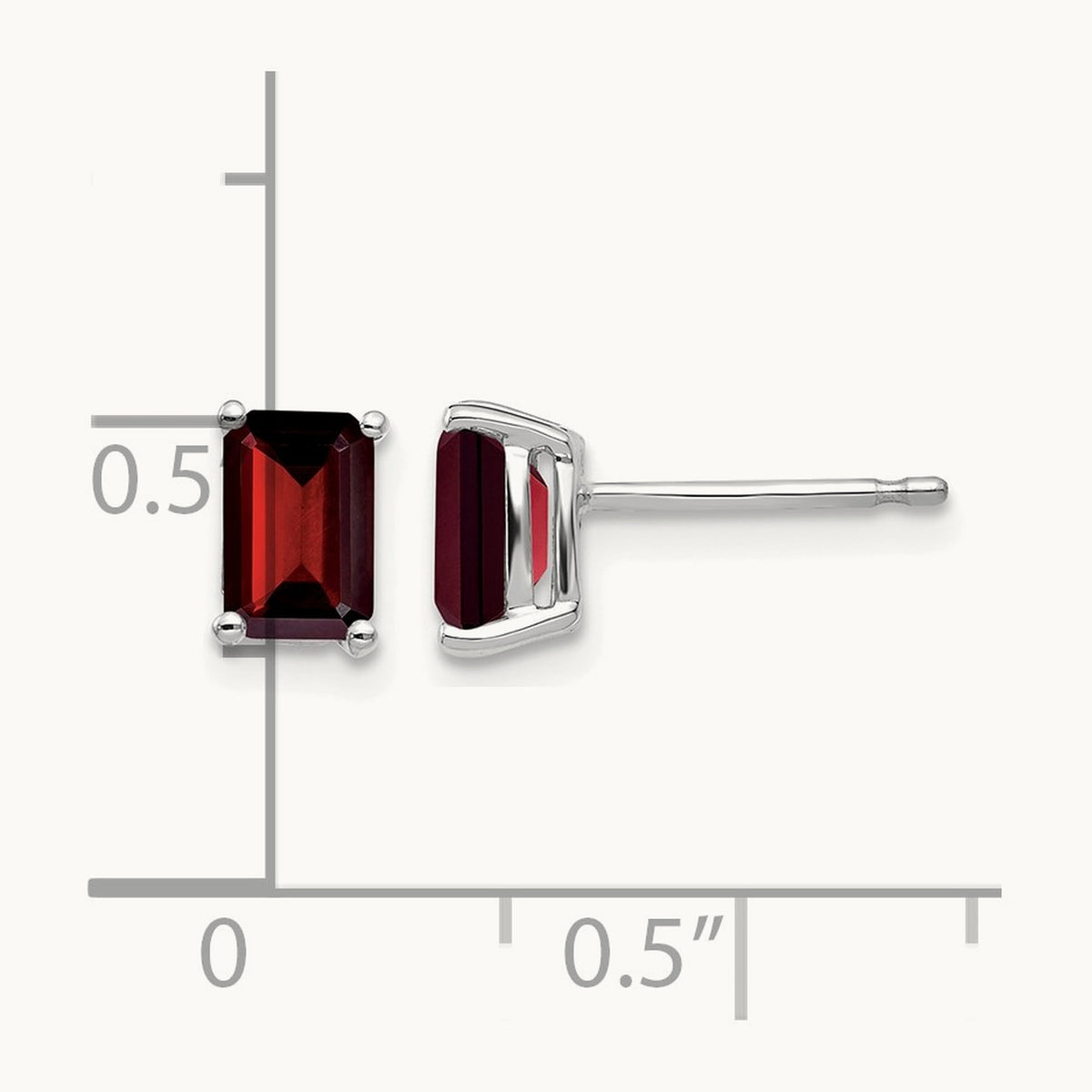 6x4mm Emerald Cut Garnet Earrings, 14K White Gold