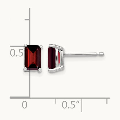 6x4mm Emerald Cut Garnet Earrings, 14K White Gold