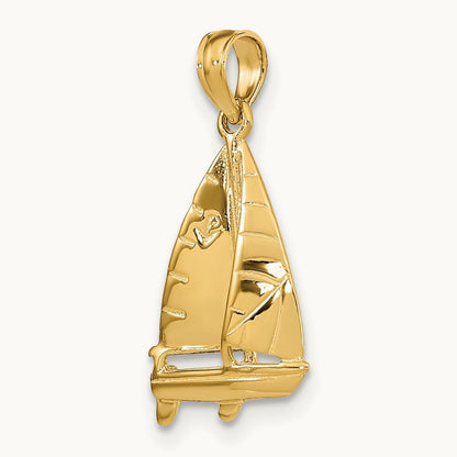 3-D Polished Sailboat Charm — 14K Yellow Gold, 21.5mm