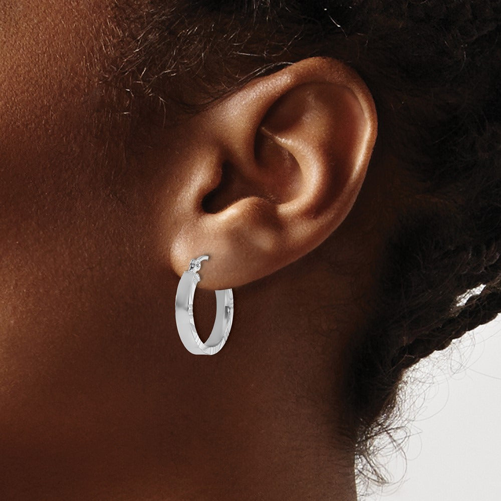 Small Diamond-cut Edge Polished Hoop Earrings — 10K White Gold