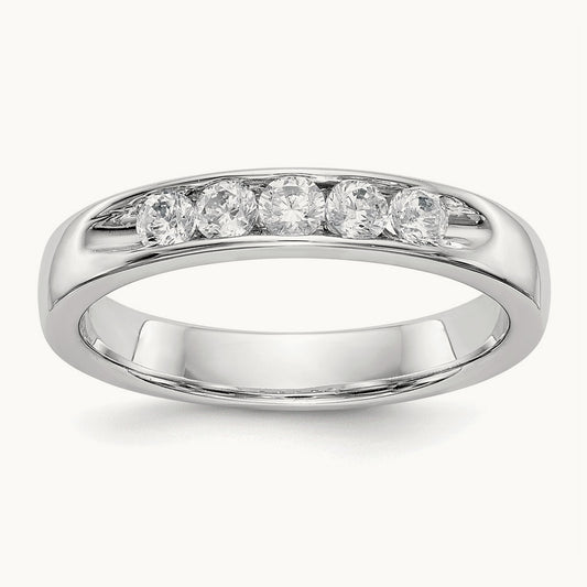 5-Stone Diamond Channel Band, 14K White Gold