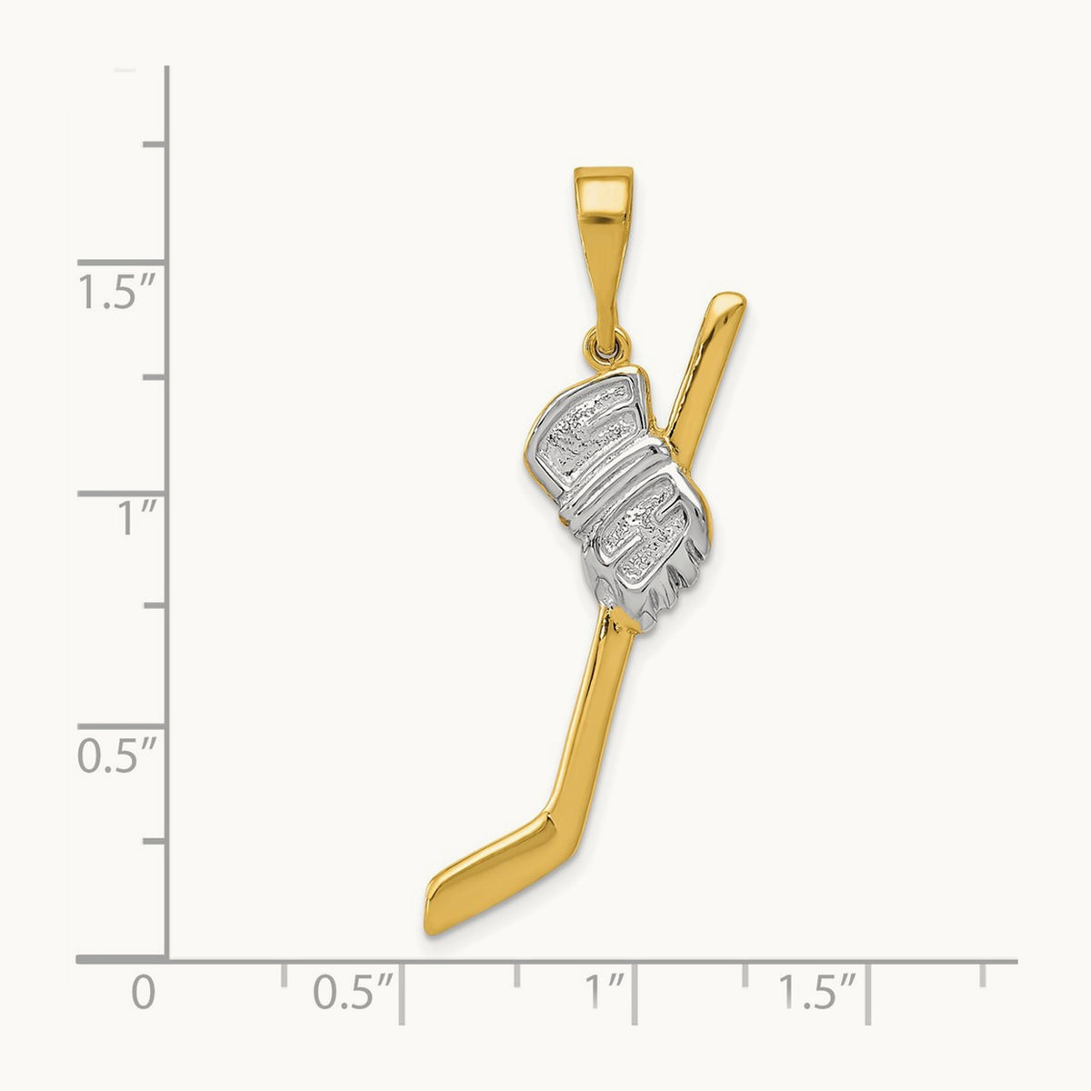 w/Rhodium Solid Polished Hockey Stick Pendant, 14K