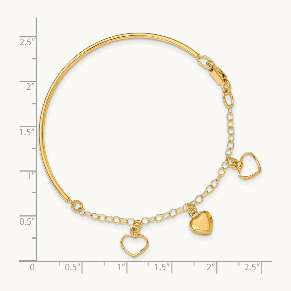 Polished Dangle Heart Chain Bangle, 14K