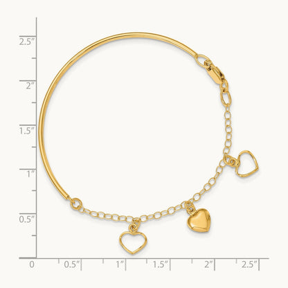Polished Dangle Heart Chain Bangle, 14K