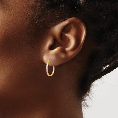 Satin & Diamond-cut Hoop Earrings with white and rose rhodium — 1.5mm