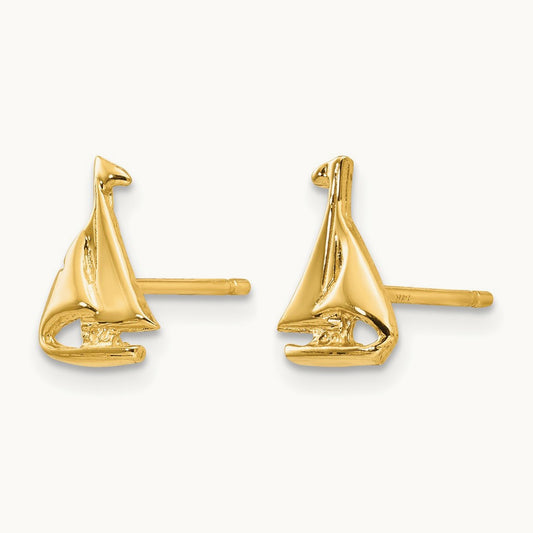 Sail Boat Earrings, 14K