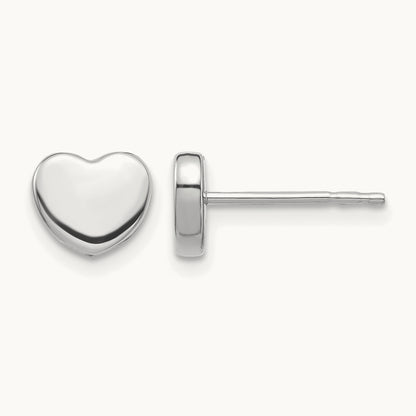 Polished Heart Post Earrings, 14K White Gold