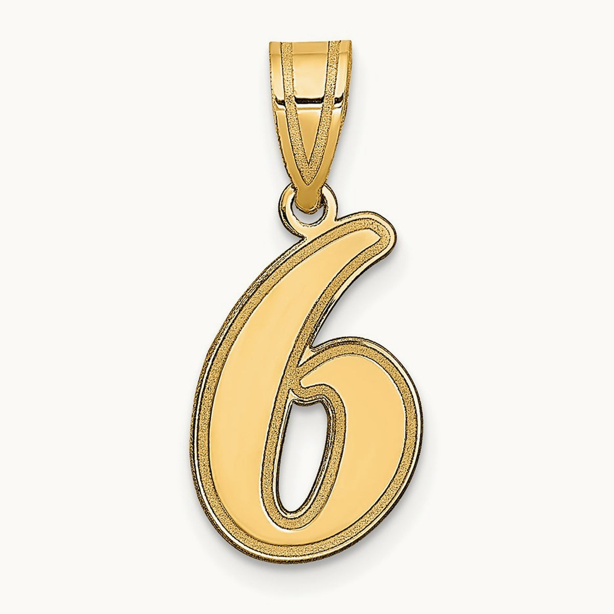 Brushed Border Script Number 6 Pendant, 14K