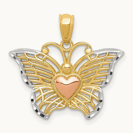 w/White Rhodium Butterflyw/Heart Pendant, 14K Two-tone