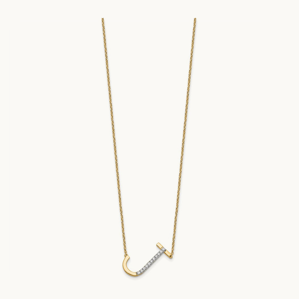 Sideways Diamond Necklace — 14K Yellow Gold, J