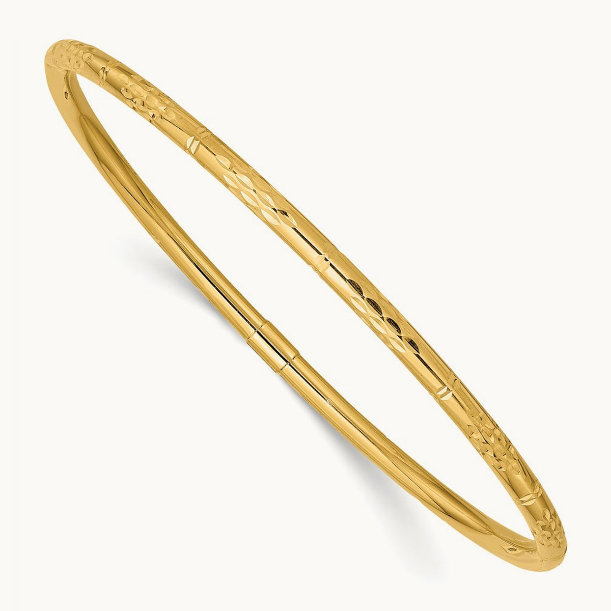 Polished Diamond-cut Slip-on Bangle — 14K Yellow Gold