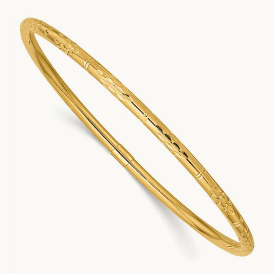 Polished Diamond-cut Slip-on Bangle — 14K Yellow Gold