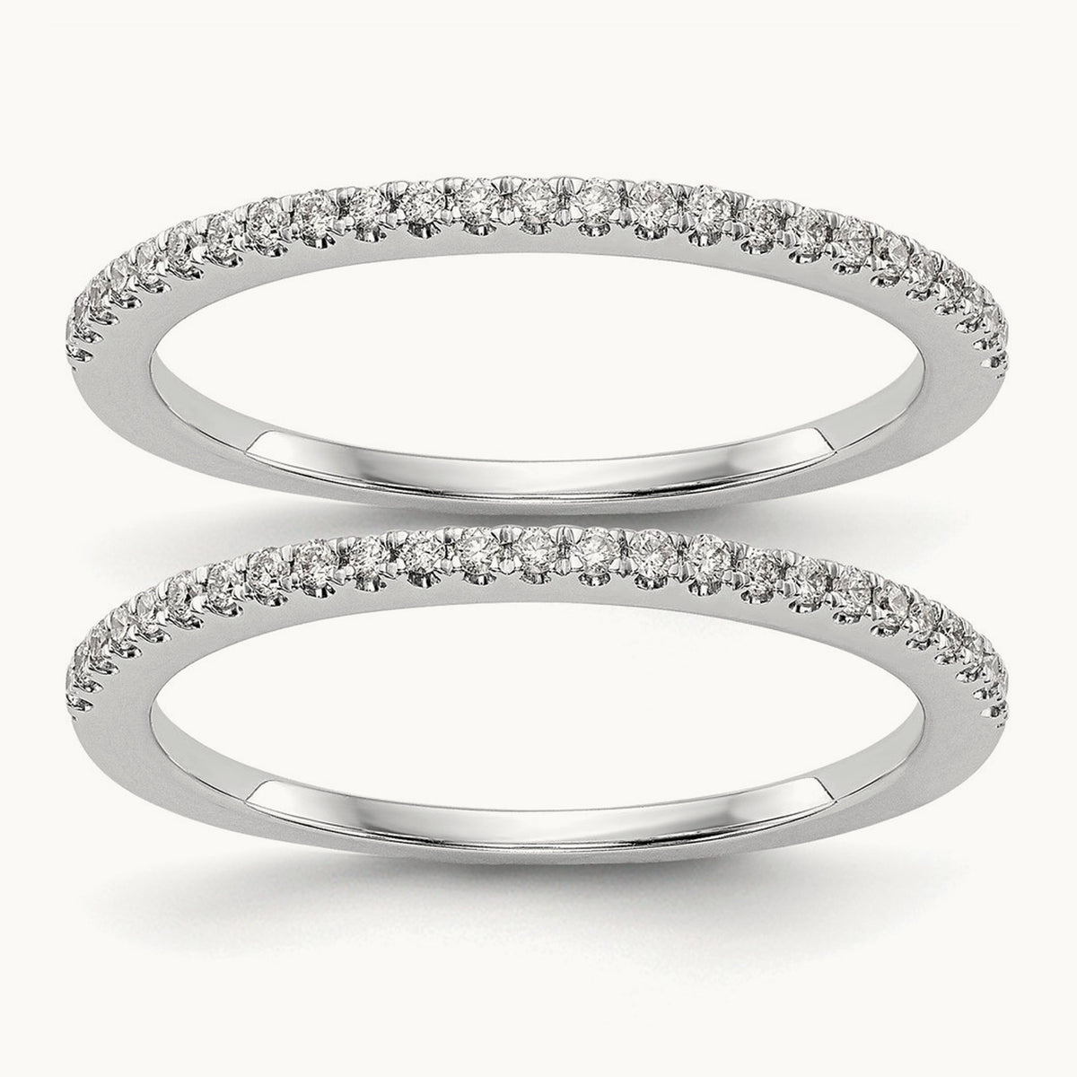 Diamond Set of 2 Wedding Bands, 14K White Gold