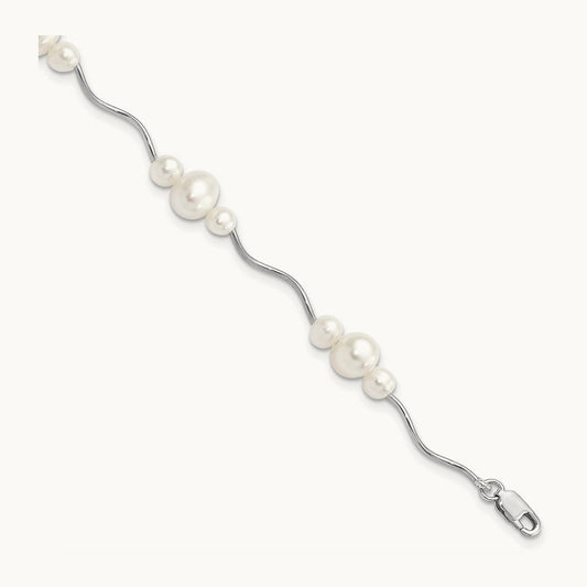Rhod-plated 3- FWC Pearl Bracelet, 6mm, Sterling Silver