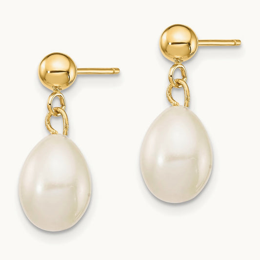 7- White FW Cultured Pearl Necklace and Bead Post Earring Set, 8mm, 14K