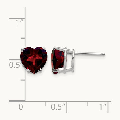 Heart Garnet earring, 8mm, 14K White Gold