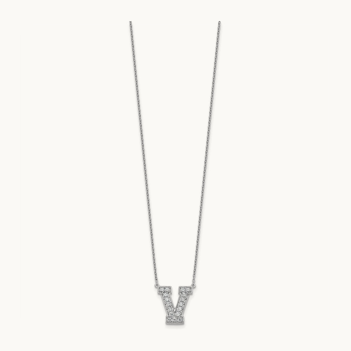 Initial Necklace — 14K White Gold, V, 3/8 ct