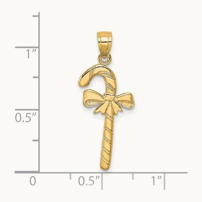Solid Polished Candy Cane Pendant — 14K Yellow Gold