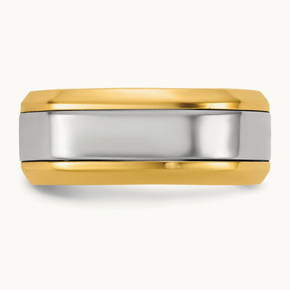 Y/W Beveled Edge Wedding Band, 8mm, 14K Two-tone