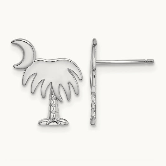 White Charleston Palm Tree w/ Moon Earrings, 14K White Gold