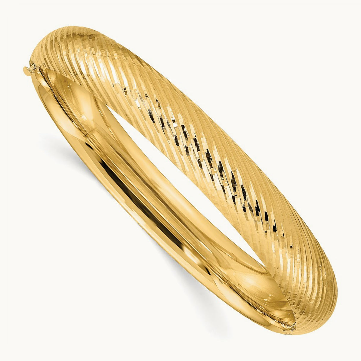 7/16 Textured Hinged Bangle, 14K