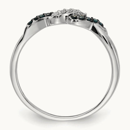w/ Blue and White Diamond Twist Ring, 14K White Gold