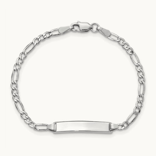 WG Semi-Solid Polished Figaro ID Bracelet, 14K